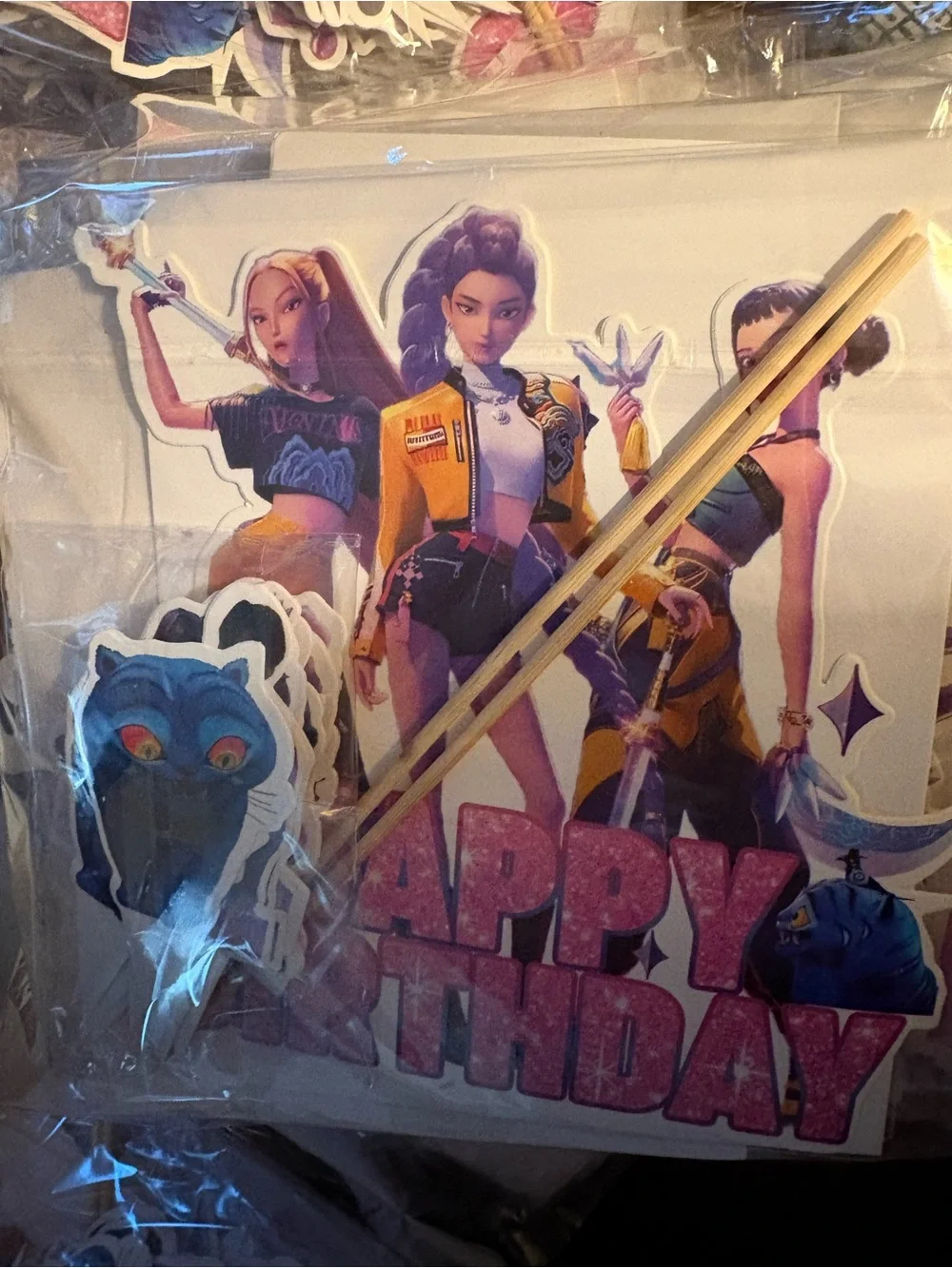 Birthday Party Cake Topper Set - Purple 'Happy Birthday' Character Design